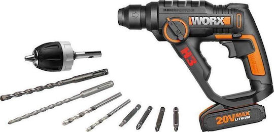 Worx WX390 Percuție Ciocan rotopercutor Baterie Fără perii 20V 2x2Ah cu Suport SDS Plus / Rapid WX390
