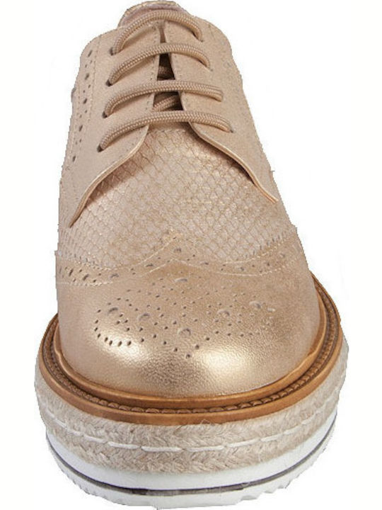 8343 Γυναικεία Flatform Oxfords σε Χρυσό Χρώμα