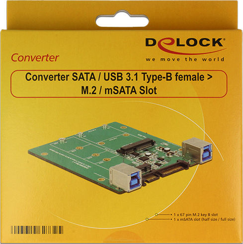 DeLock 62732 SATA/USB 3.1 Type-B Female to M.2/mSATA Black Hard Drive Accessories Converter