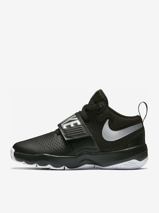 Hustle Team Hustle D 8 PSV Kids Sports Shoes Basketball with Hoop & Loop Closure Black / Metallic Silver / White
