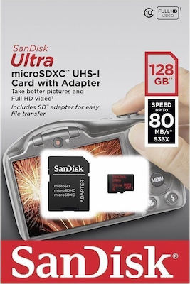 Sandisk Ultra microSDXC 128ГБ Клас 10 A1 UHS-I с адаптер