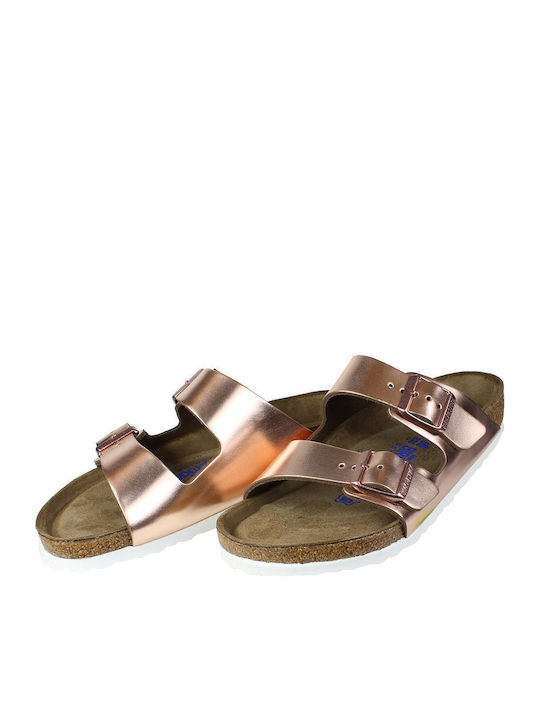 Arizona Soft Footbed Natural Leather Women's Flat Sandals Anatomic Metallic Copper Narrow Fit