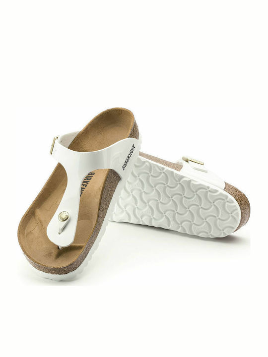 Birkenstock Gizeh Birko-Flor Patent Women's Flat Sandals In White Colour