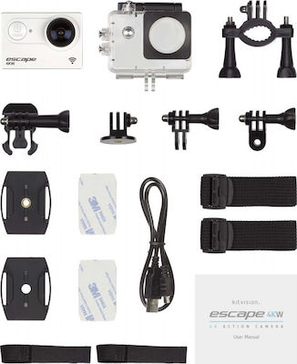 KitVision Escape 4KW Action Camera 4K Ultra HD Υποβρύχια (με Θήκη) με WiFi Λευκή με Οθόνη 2.0"