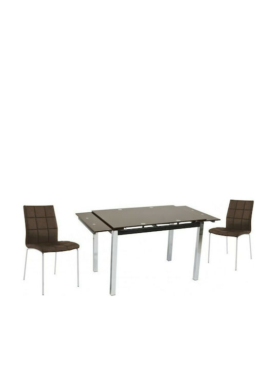 Glamour Table Kitchen Extendable with Glass Surface Sandblasting 100(+50)x65x75cm