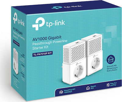 TP-LINK TL-PA7010P KIT v2 Powerline Διπλό για Ενσύρματη Σύνδεση με Passthrough Πρίζα και Θύρα Gigabit Ethernet