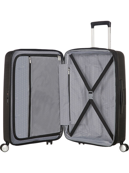 American Tourister Soundbox Spinner Expandable Large Hard Black Suitcase with 4 Wheels Height 77cm