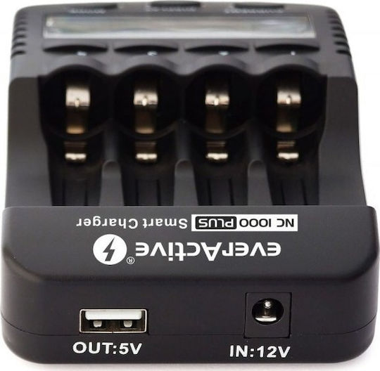 everActive NC-1000 Plus Зарядно 4 за батерии Ni-Cd/Ni-MH Размер AA/AAA в Черен цвят