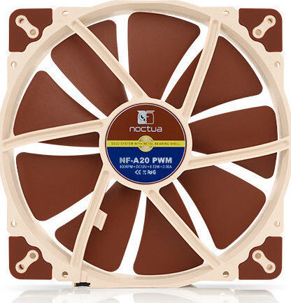 Noctua NF-A20 Вентилатор За Кутия 200мм (800об/мин / 86.46cfm) Без Светодиодно Осветление И Свързване 4-изводна ШИМ Кафяв