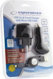 Esperanza Car and Wall Set with USB-A Port Blacks ( EZ116)