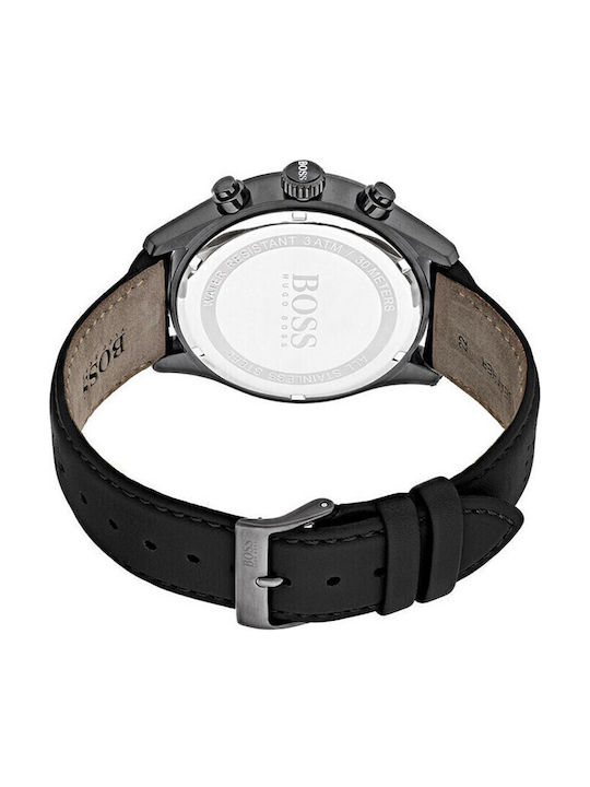 Boss Grand Prix Chrono Herrenuhr 44mm Chronograph Batterie mit Schwarz Lederarmband