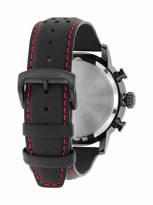 Citizen Ανδρικό Ρολόι 44mm Χρονογράφος Eco - Drive με Μαύρο Δερμάτινο Λουράκι