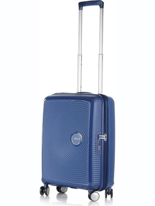 American Tourister Soundbox Spinner Cabin Hard Blue Suitcase With 4 Wheels Height 55cm