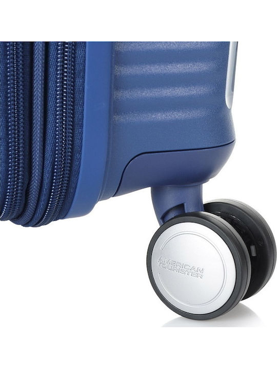 American Tourister Soundbox Spinner Cabin Hard Blue Suitcase With 4 Wheels Height 55cm