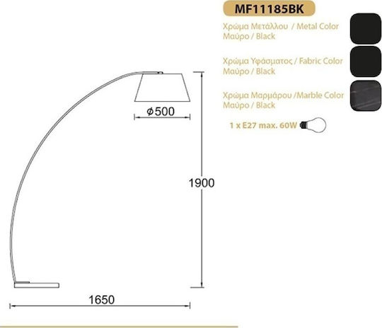 Aca Lennon Stehlampe Höhe 190xLänge 50cm mit Lampenbirnensockel E27 Schwarz Matt