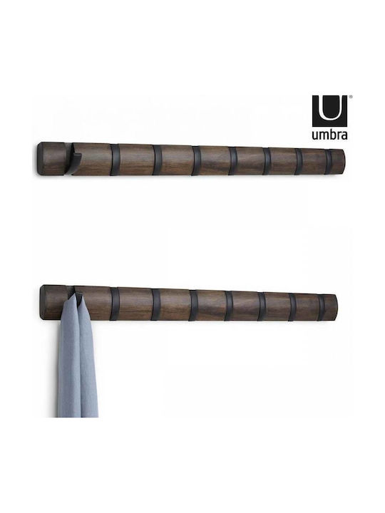 Umbra Wall Hanger Flip 8 Hook Black Wooden 8 Hooks Brown 81.3x3.2x7.6cm