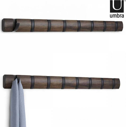 Umbra Κρεμάστρα Τοίχου Flip 8 Hook Black Ξύλινη 8 Θέσεων Καφέ 81.3x3.2x7.6cm