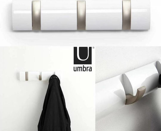 Umbra Wall Hanger Flip 3 Hook White Wooden 3 Hooks White 33x3.2x7cm