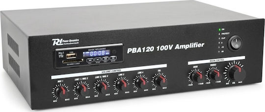 Power Dynamics PBA120 Integrated Commercial Amplifier 1 Zone 120W/100V Equipped with USB/FM/Bluetooth Black
