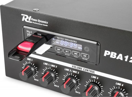 Power Dynamics PBA120 Integrated Commercial Amplifier 1 Zone 120W/100V Equipped with USB/FM/Bluetooth Black