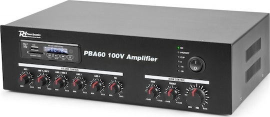 Power Dynamics PBA60 Προενισχυτής Εγκαταστάσεων 5 Καναλιών 60W/100V με Σύστημα Ψύξης και Συνδέσεις USB/FM/Bluetooth 952.093