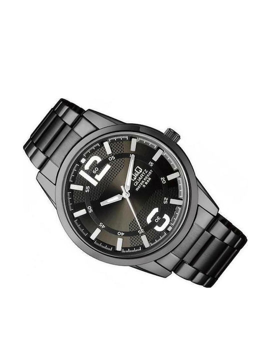 Q&Q Herrenuhr 44mm Batterie mit Schwarz Metallarmband