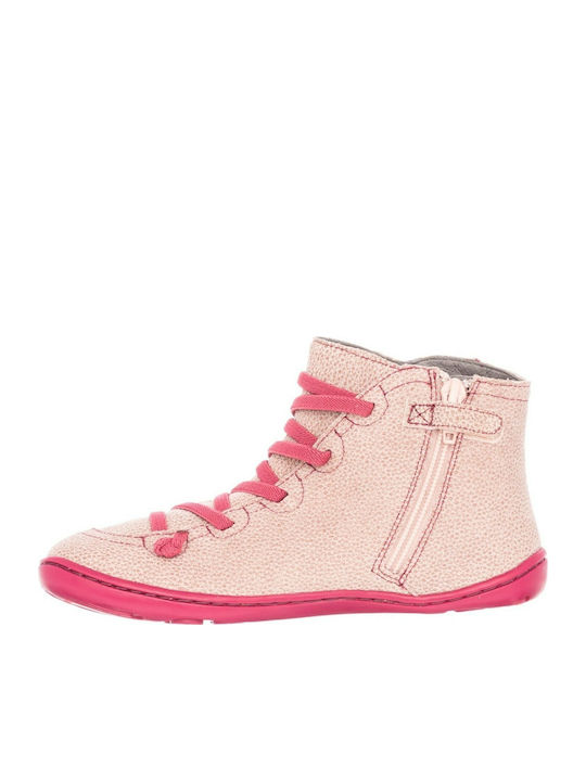 Camper Peu Kids Leather Anatomic Boots with Zipper Pink