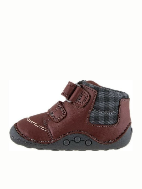 Clarks Tiny Jay Kids Leather Boots with Hoop & Loop Closure Brown