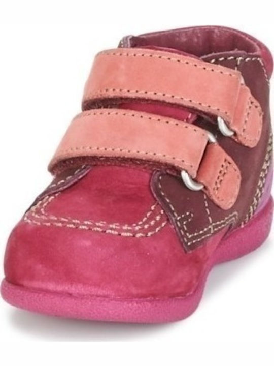 Anatomisch Lederne Kinderstiefeletten mit Klettverschluss Fuchsie