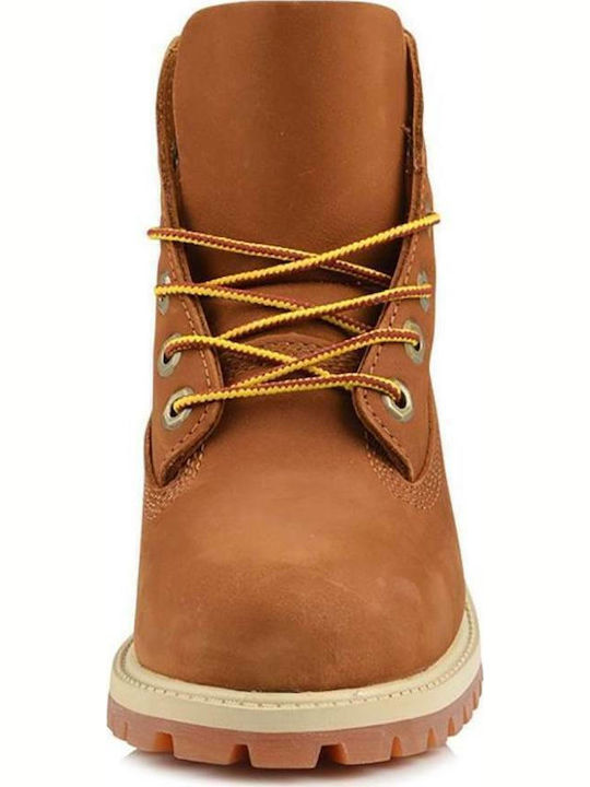 Premium Leather Kids Boots with Laces Tabac Brown