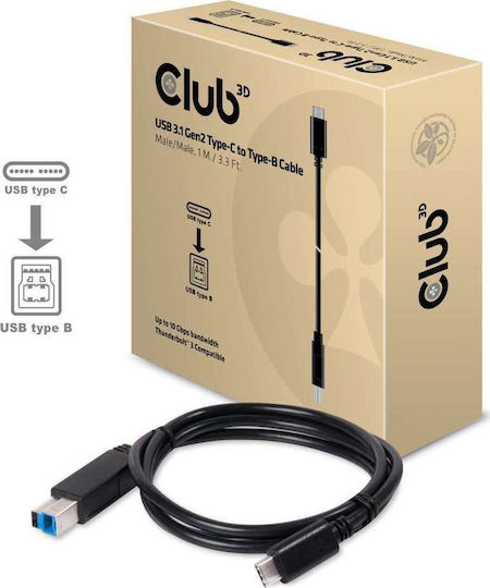 Club3D USB 3.1 Cable USB-C male - USB-B Μαύρο 1m CAC-1524