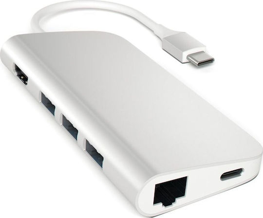 Satechi Aluminum Multi-Port Adapter 4K USB-C / USB-A Docking Station με 4K PD Ethernet Ασημί