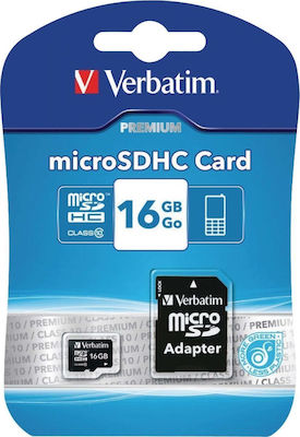 Verbatim Premium microSDHC 16GB Class 10 U1 UHS-I με αντάπτορα
