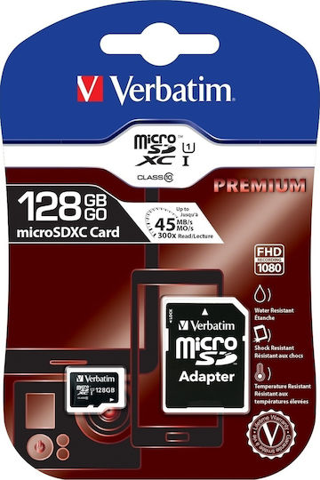 Verbatim Premium microSDXC 128GB U1 UHS-I 45MB/s με αντάπτορα