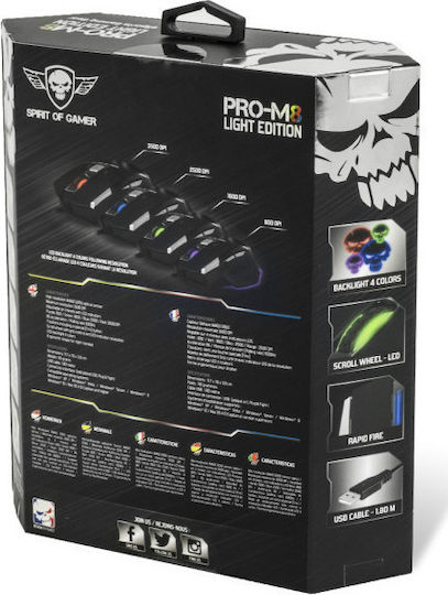Spirit of Gamer PRO-M8 Light Edition Gaming Ποντίκι 3500 DPI Μαύρο