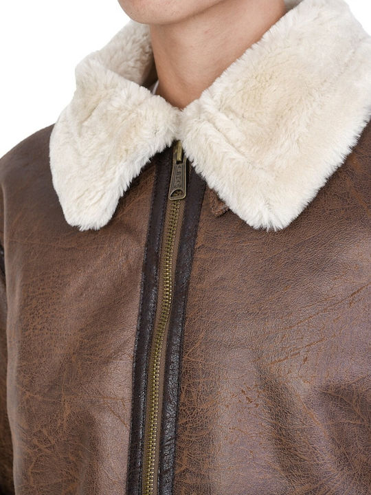 B3 FL Winter Faux Leather Jacket Brown