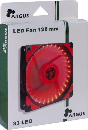 Inter-Tech L-12025 Case Fan (1200rpm / 34.99cfm) With Red Lighting And Connection 3-Pin / 4-Pin Molex