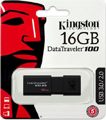 Kingston DataTraveler 100 G3 16GB USB 3.0 Stick Μαύρο