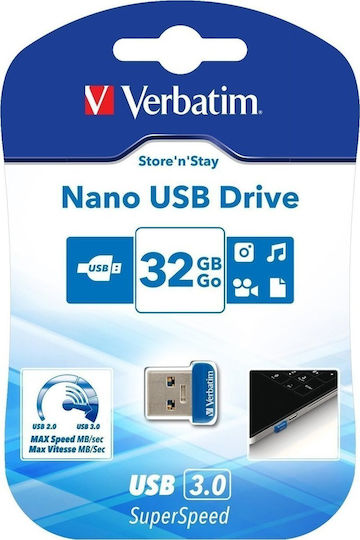 Verbatim Store 'n' Stay Nano 32GB USB 3.0 Stick Blau