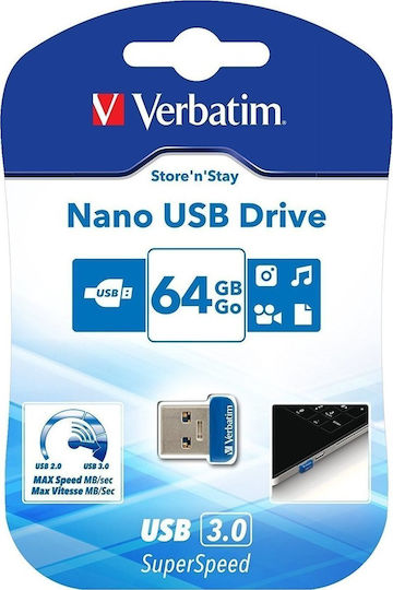 Verbatim Store 'n' Stay Nano 64GB USB 3.0 Stick Blau