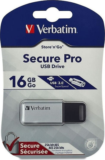 Verbatim Secure Pro 16GB USB 3.0 Stick Ασημί