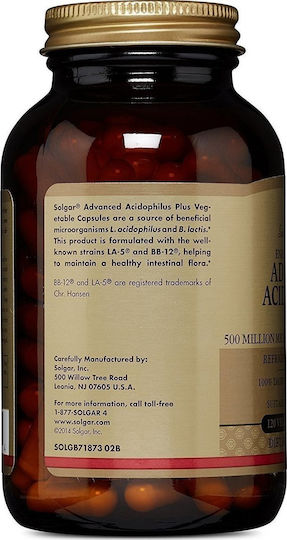 Solgar Advanced Acidophilus Plus Συμπλήρωμα με Προβιοτικά 120 φυτικές κάψουλες