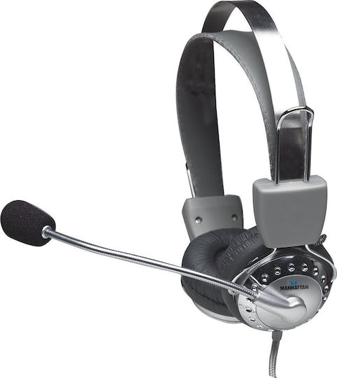 Manhattan 175517 On Ear Multimedia Headphone with Microphone 3.5mm Jack Silver