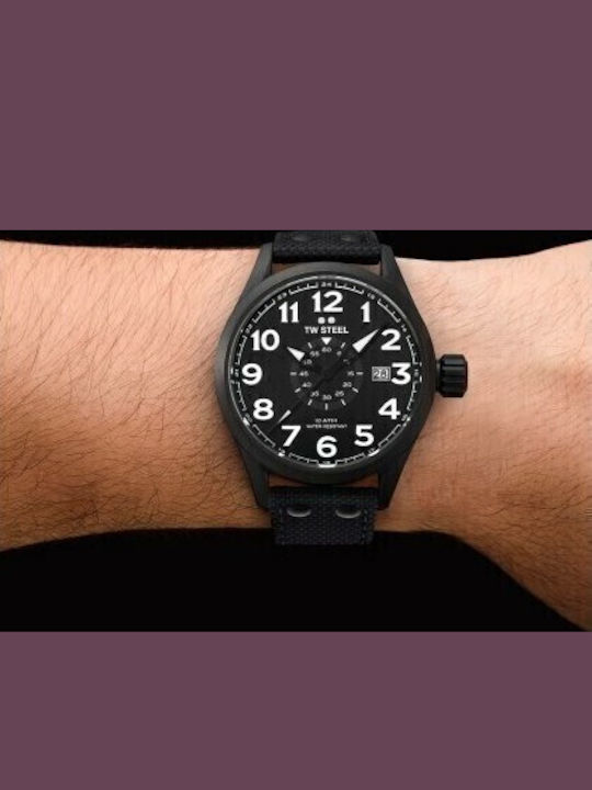 TW Steel Ανδρικό Ρολόι 45mm Χρονογράφος Μπαταρίας με Μαύρο Υφασμάτινο Λουράκι