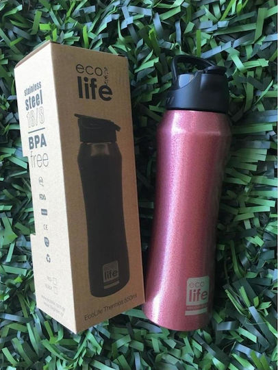 Ecolife Interior Recyclable Bottle Thermos Stainless Steel BPA Free 550ml Red with Mouthpiece and Straw