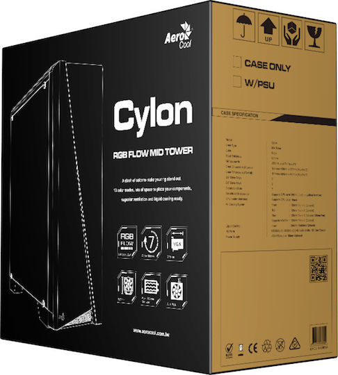 Aerocool Cylon Gaming Midi Tower Computer Case with Side Window and RGB Lighting Black