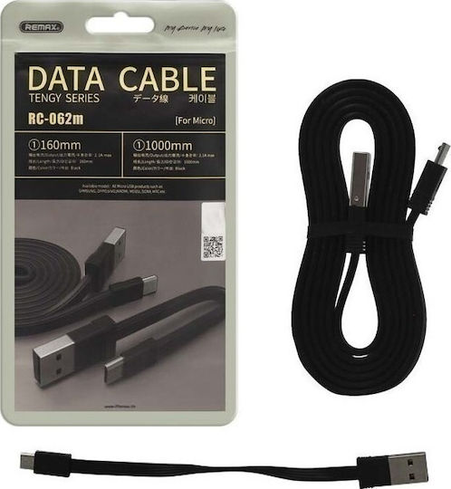 Remax Flat USB 2.0 to micro USB Cable Μαύρο 1m (Tengy)