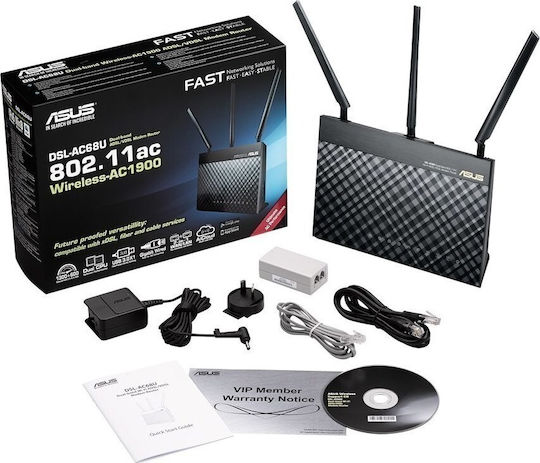Asus DSL-AC68U Ασύρματο VDSL2 Modem Router Wi‑Fi 5 με 4 Θύρες Gigabit