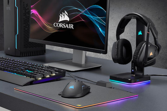 Corsair ST100 RGB Desktop Headphone Stand with LED Lighting, Sound Card and USB Port Black