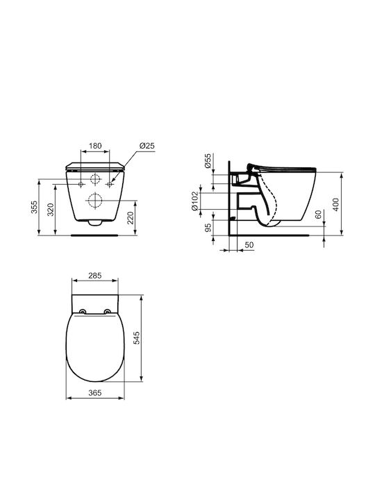 Ideal Standard Connect Aquablade Монтирана на стена тоалетна с Стройна Капак Софт Клоуз Бяла